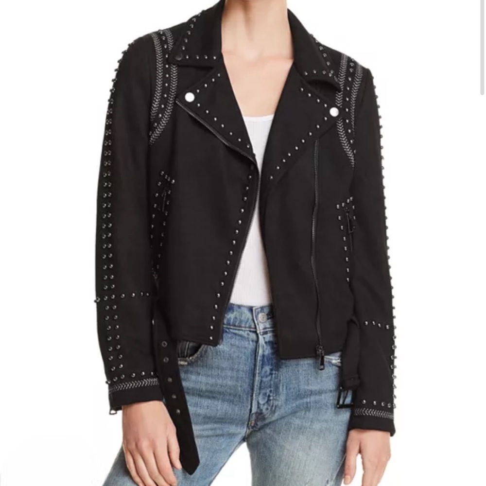 Aqua | Black Studded Faux Suede Moto Jacket Size XS